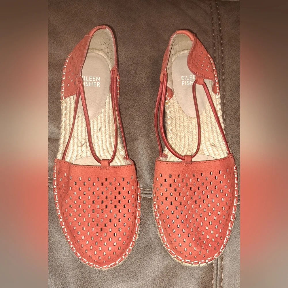 Eileen Fisher Lee 2 Slip On Espadrille  Rusty Red Jute Shoes Summer Fun City 8.5